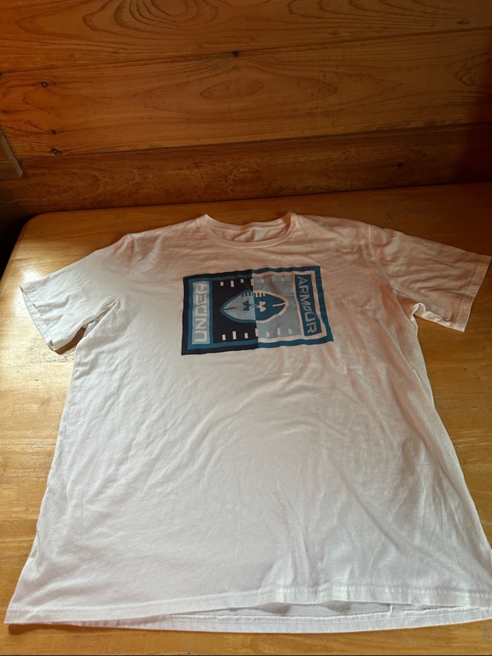 Under Armour White Tee with Teal and Navy Chest Graphic